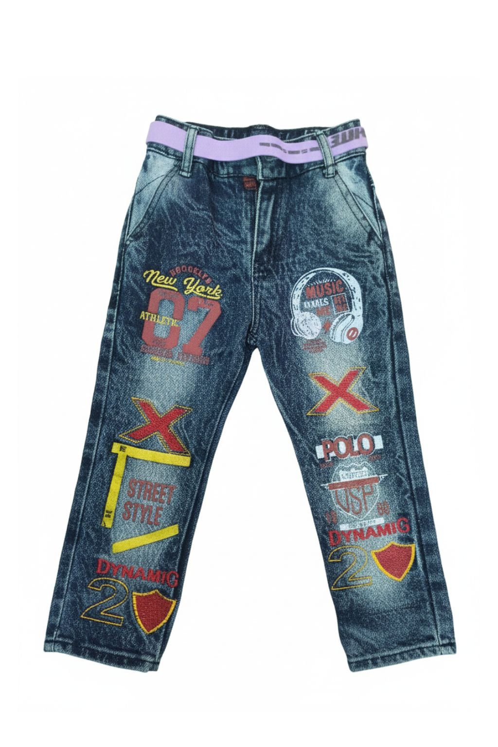 Boys Denim Jeans with Belt | Stylish Printed & Embroidered Casual Jeans for Boys