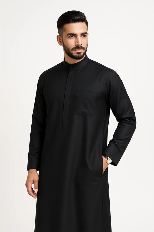 Men’s Quati Thobe Cotton black arabic jubba for men– Premium Vietnam Fabric Islamic Jubba | Isliba - 54