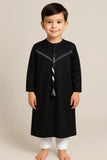 Black Kids Thobe with White Cotton Tassel | Premium Vietnam Fabric for Boys