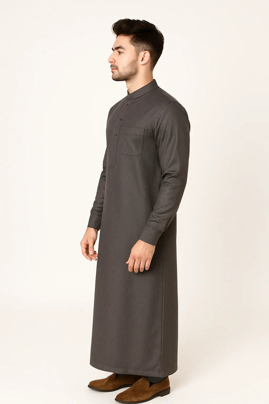 Isliba Men’s Brown Quati Thobe – Premium Vietnam Fabric Islamic Jubba