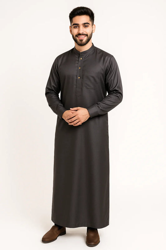 Isliba Men’s Brown Quati Thobe – Premium Vietnam Fabric Islamic Jubba