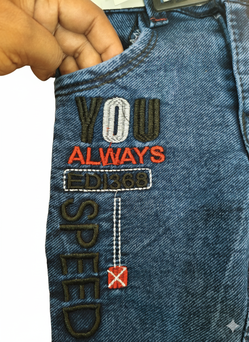 Boys Denim Jeans with Belt | Stylish Embroidered Casual Wear for Kids