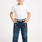 Stylish Boys Navy Blue Denim Jeans with Belt | Embroidered Casual Wear for Kids