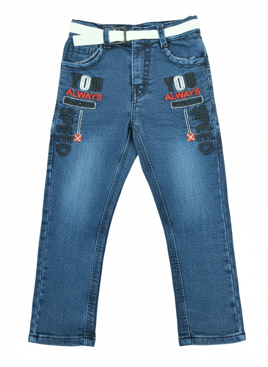 Boys Denim Jeans with Belt | Stylish Embroidered Casual Wear for Kids