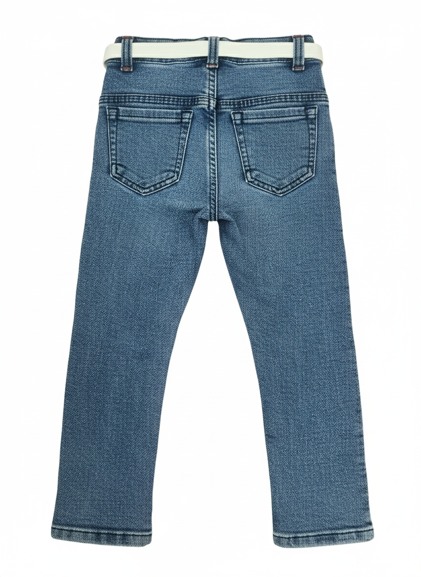 Stylish Boys Navy Blue Denim Jeans with Belt | Embroidered Casual Wear for Kids