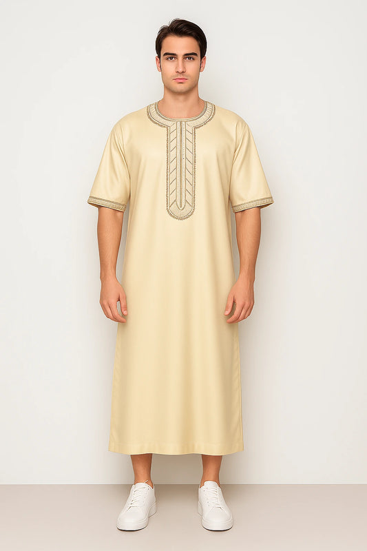 Moroccan Thobe for Men – Shiny Indian Fabric | Beige Color Jubba
