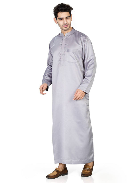 Isliba Men’s Quati Thobe – Grey Islamic Jubba in Premium Vietnam Fabric | Modest Wear for Eid, Namaz & Daily Use