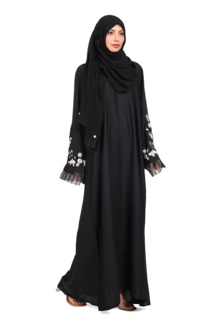 Premium Black Embroidered Nida febric Abaya for Women – Graceful Modest Fashion