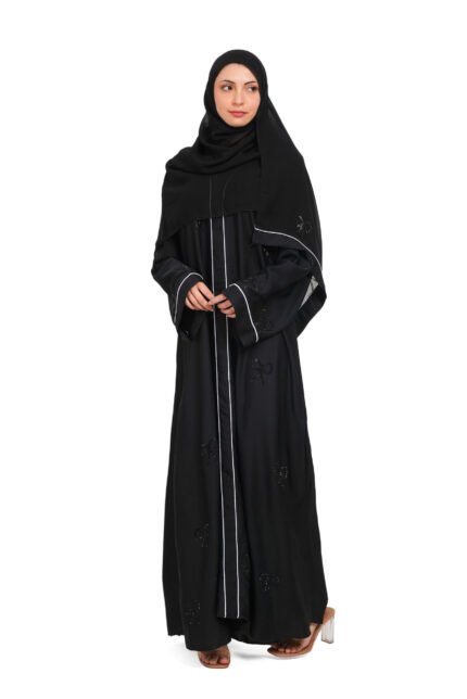 Premium Black Parada Fabric Burqa with V Gala Design – Elegant Imported Abaya for Women