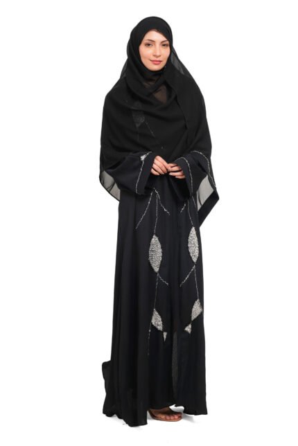 Luxury TikTok Fabric Burqa with Zoom Silver Embellishment – Premium Abaya Collection