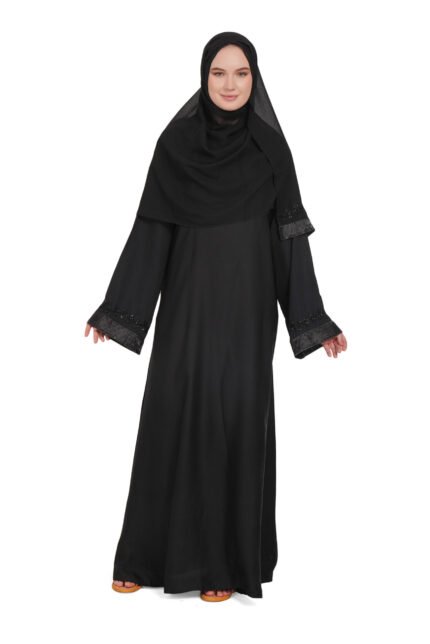 Black Nida Burqa with Stone Hand Work – Elegant Abaya for Women | Islamic Dress for Daily & Occasion Wear