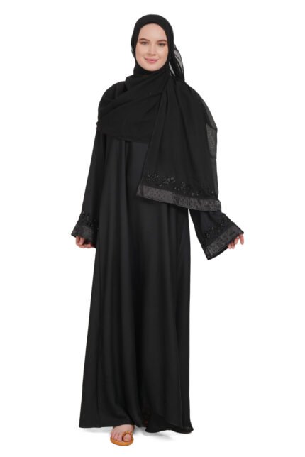 Elegant Black Burqa for Women – Imported Nida Fabric with Embroidered Detailing