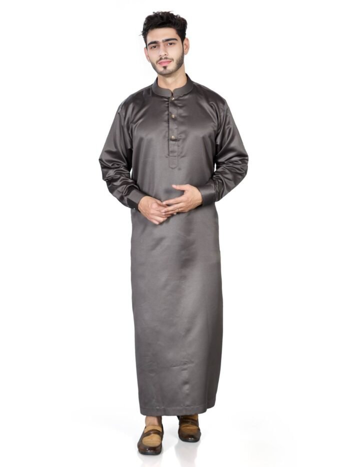 Isliba Men’s Brown Quati Thobe – Premium Vietnam Fabric Islamic Jubba | Modest Wear for Namaz, Eid & Daily Use