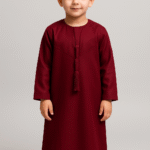 Elegant Maroon Omani Thobe for Boys – Traditional Islamic Wear for Kids