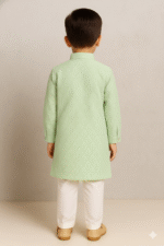 cotton chikankari kurta for baby boy Kurta and Pyjama Set |Mandarin Collar Kurta | Schifli Kurta Set Ideal for Wearing Wedding eid etc - Image 3