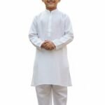 Luxury 100% Cotton Boys Kurta Set | Soft Cotton Kids Kurta Pajama | Mandarin Collar, Elastic Pajama | Festive (White)