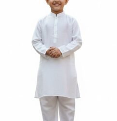 Luxury 100% Cotton Boys Kurta Set | Soft Cotton Kids Kurta Pajama | Mandarin Collar, Elastic Pajama | Festive (White)