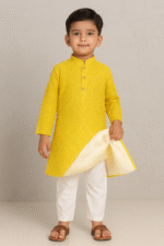 Cotton haldi special kurta for boys Kurta and Pyjama Set |Mandarin Collar Kurta | Schifli Kurta Set Ideal for Wearing Wedding eid etc - Image 4