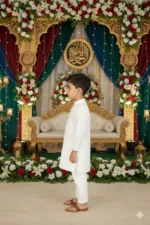 cotton chikankari kurta for baby boy Kurta and Pyjama Set |Mandarin Collar Kurta | Schifli Kurta Set Ideal for Wearing Wedding eid etc - Image 3