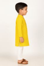 Cotton haldi special kurta for boys Kurta and Pyjama Set |Mandarin Collar Kurta | Schifli Kurta Set Ideal for Wearing Wedding eid etc - Image 3
