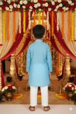 Chikankari Embroidered Cotton Kurta and Pyjama Set |Mandarin Collar Kurta | Schifli Kurta Set Ideal for Wearing Wedding, Diwali Eid and Other Festival - Image 3