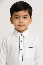 Boys White Pathani Suit | Premium Giza Cotton Hand-Stitched Kurta with Black Piping | Comfortable & Stylish Wear - Image 2
