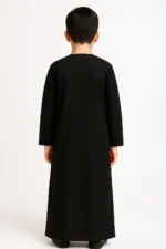 Kids Black Thobe with wight Embroidery | Omani Style Full Sleeve Jubba | Premium Lightweight & Breathable Fabric | Regular Fit Traditional Dress for Boys - Image 4