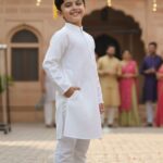 Cotton Boys Kurta Set | Cotton Kids Kurta Pajama | Mandarin Collar, Elastic Pajama | Festive (White)