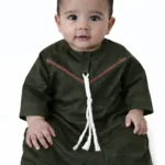 Omani Jubba for Baby Boys & Kids (6 Months – 6 Years) | Premium Cotton Polyester Blend Shiny Fabric | Lightweight Arabic Thobe for Kids | Best for Eid, Ramadan Dark Olive Color