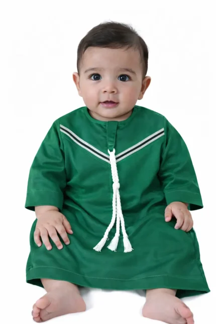 Kids Omani Thobe Bottle Green | Baby Boy Arabic Jubba | Cotton Islamic Dress for Boys (6 Months – 6 Years)