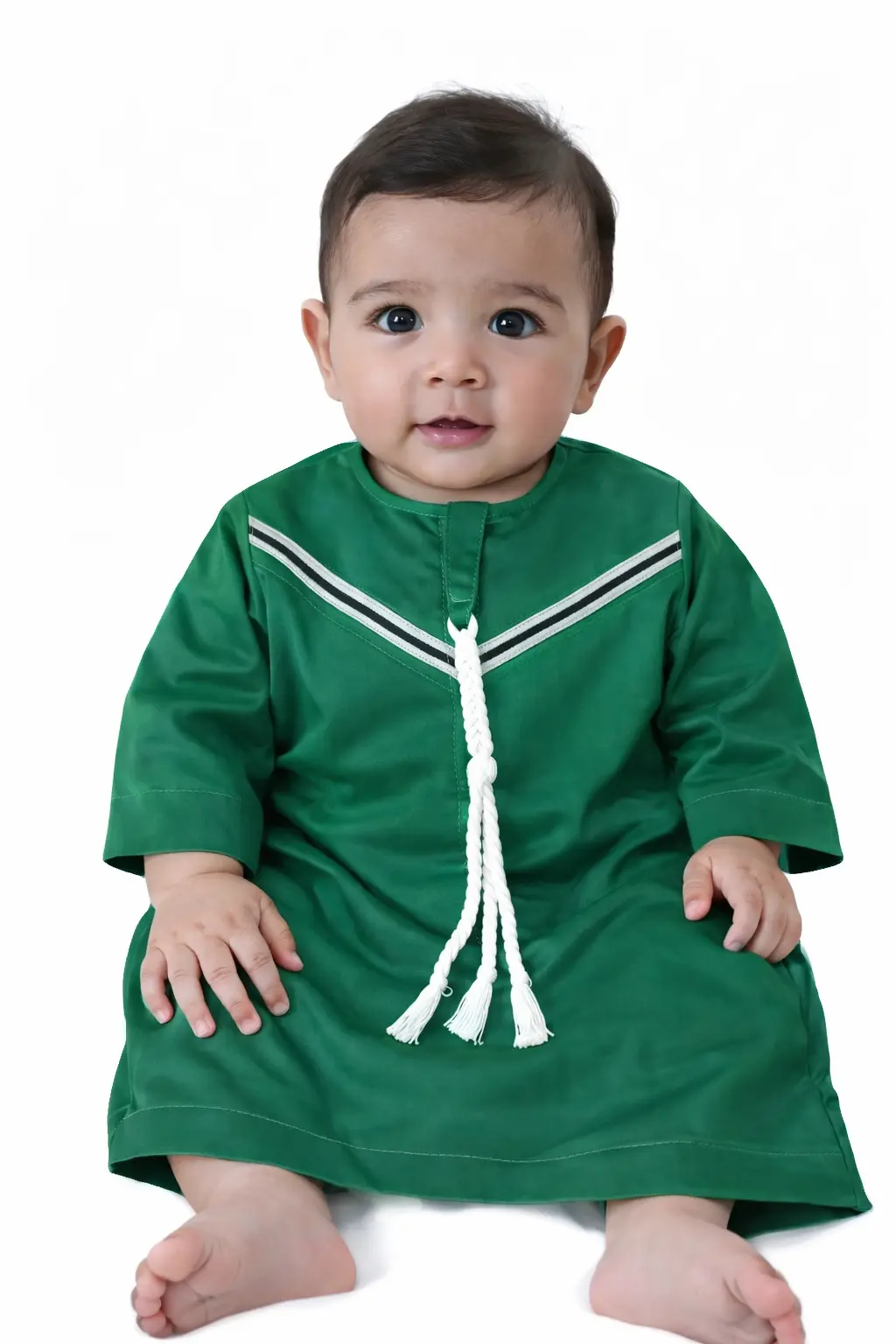 Kids Omani Thobe Bottle Green | Baby Boy Arabic Jubba | Cotton Islamic Dress for Boys (6 Months – 6 Years)