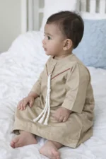 Baby Boy Cotton Jubba Thobe | Arabic Jubba for kids Boy | Arab Sheikh Dress for Baby Boy | Eid & Ramadan Dress for Kids Olive Beige - Image 2