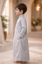 ISLIBA Premium Cotton Arabic Jubba Thobe for Boys | Ramadan & Eid Wear | Soft Comfortable Fabric | Hand-Tailored Stitching | Jubba for Baby Boys & Kids - Image 3