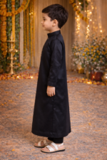 ISLIBA Premium Black Arabic Jubba Thobe for Boys | Ramadan & Eid Wear | Soft Comfortable Fabric | Hand-Tailored Stitching | Jubba for Baby Boys & Kids Black - Image 3