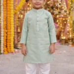 Mint Green Kurta for Boys – Stylish Kids Kurta Pajama | Festive & Wedding Wear | Comfortable Ethnic Kurta for Kids