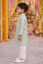 Mint Green Kurta for Boys – Stylish Kids Kurta Pajama | Festive & Wedding Wear | Comfortable Ethnic Kurta for Kids - Image 2