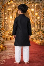Kids Black Kurta Pajama Set | Pure Cotton Traditional Kurta for Boys | Festive & Wedding Wear Boys Kurta Set - Image 4