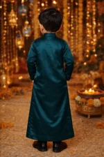 Premium Saudi Thobe for Boys – Dark Teal Kids Jubba | Arabian Islamic Wear | Eid & Wedding Thobe for Boy - Image 2