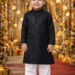 Kids Black Kurta Pajama Set | Pure Cotton Traditional Kurta for Boys | Festive & Wedding Wear Boys Kurta Set
