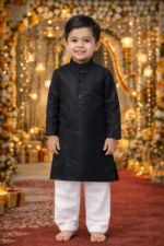 Kids Black Kurta Pajama Set | Pure Cotton Traditional Kurta for Boys | Festive & Wedding Wear Boys Kurta Set