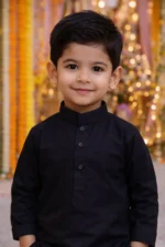 Kids Black Kurta Pajama Set | Pure Cotton Traditional Kurta for Boys | Festive & Wedding Wear Boys Kurta Set - Image 2