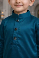 Premium Saudi Thobe for Boys – Dark Teal Kids Jubba | Arabian Islamic Wear | Eid & Wedding Thobe for Boy - Image 3