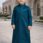 Premium Saudi Thobe for Boys – Dark Teal Kids Jubba | Arabian Islamic Wear | Eid & Wedding Thobe for Boy
