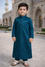 Premium Saudi Thobe for Boys – Dark Teal Kids Jubba | Arabian Islamic Wear | Eid & Wedding Thobe for Boy