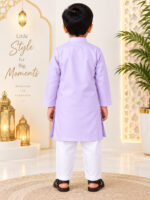 Light Lavender Kurta for Boys | Giza Cotton Blend | Cotton Mix Ethnic Wear for Kids - Image 4
