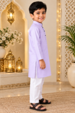 Light Lavender Kurta for Boys | Giza Cotton Blend | Cotton Mix Ethnic Wear for Kids - Image 3