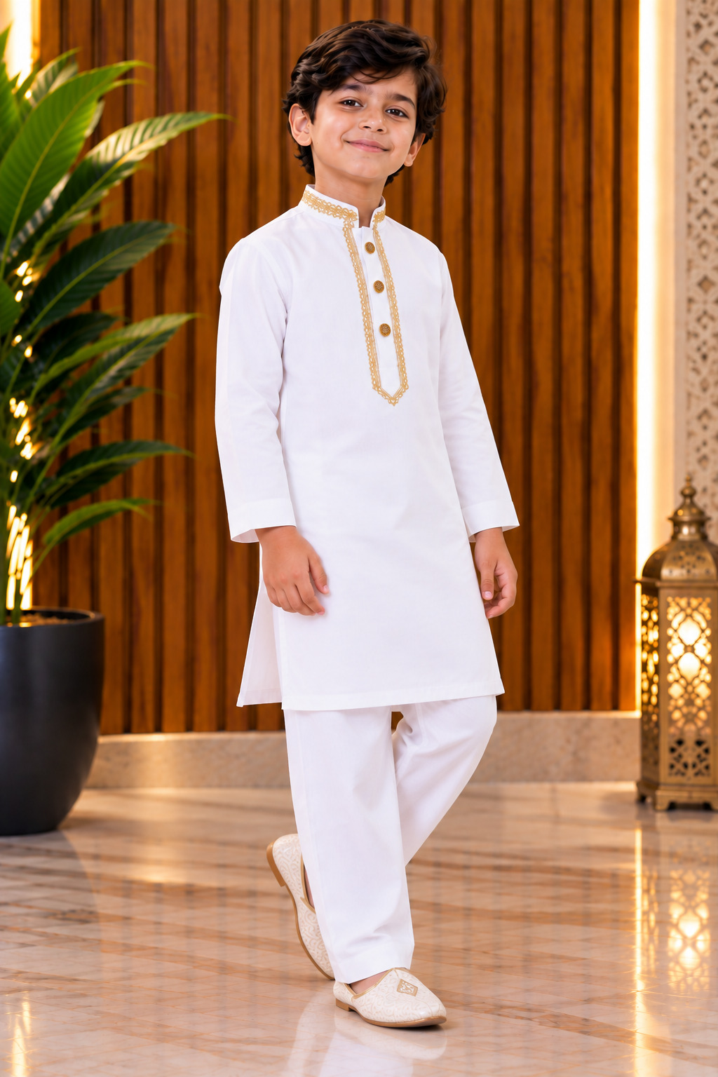 Boys Embroidered Short Kurta | Giza Cotton Ethnic Wear | Wedding & Festive Wear Kurta for Kids | Traditional Outfit for Eid, Diwali & Family Functions