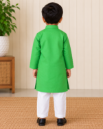 Parrot Green Kurta for Boys | Giza Cotton Blend | Cotton Mix Ethnic Wear for Kids - Image 3