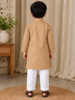Camel Kurta for Boys | Giza Cotton Mix Kurta for Kids | Cotton Blend Ethnic Wear - Image 4