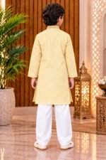 Light Yellow Embroidered Kurta Pajama for Boys | Wedding Wear Ethnic Outfit for Kids | Traditional Kurta Set for Wedding & Festive Occasions - Image 3